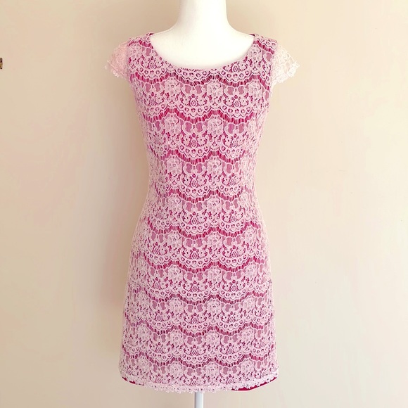 Review Dresses & Skirts - Review Women’s Size 8 Mini Dress Pink with White Lace